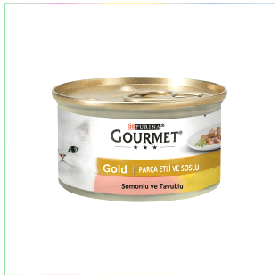 Gourmet Gold Parça Etli ve Soslu Somonlu Tavuklu Kedi Konservesi 85 Gram